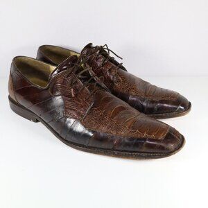 FLAWS** Belvedere Genuine Ostrich Brown Leather Oxford Dress Shoes Mens 9.5 E‎